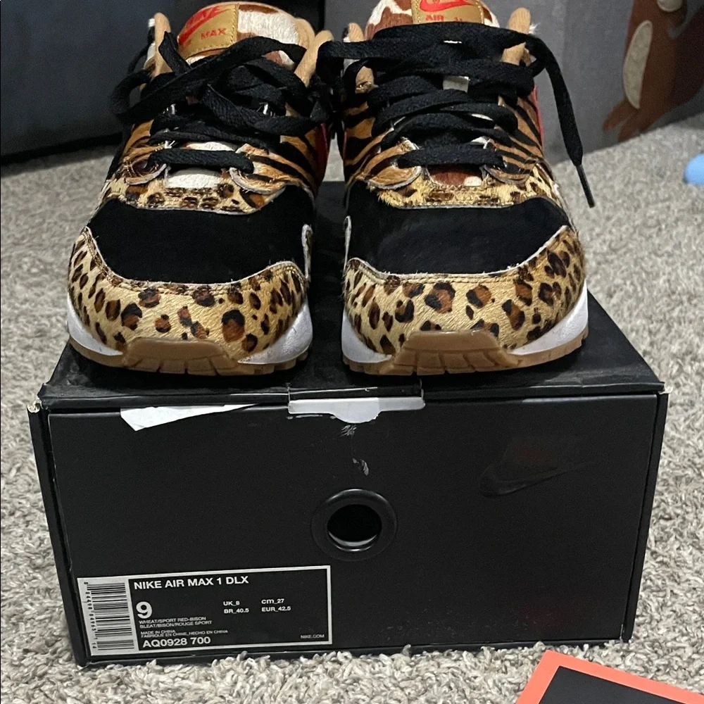 Nike Air Max 1 DLX Leopard Black Sneakers - Picture 1 of 6